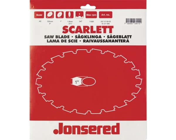 Sägeblatt Scarlett 225 mm 24 Zähne 1" - JONSERED By Husqvarna