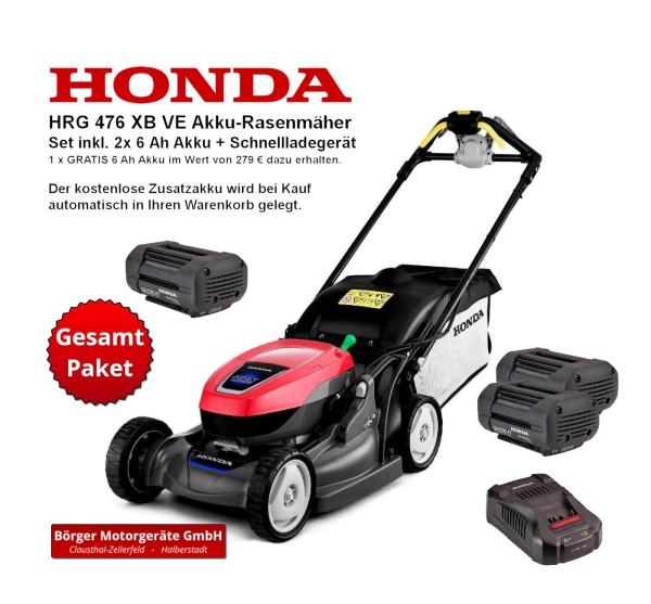 Honda Rasenmäher HRX 476 XB VE Set + GRATIS 6 Ah Akku